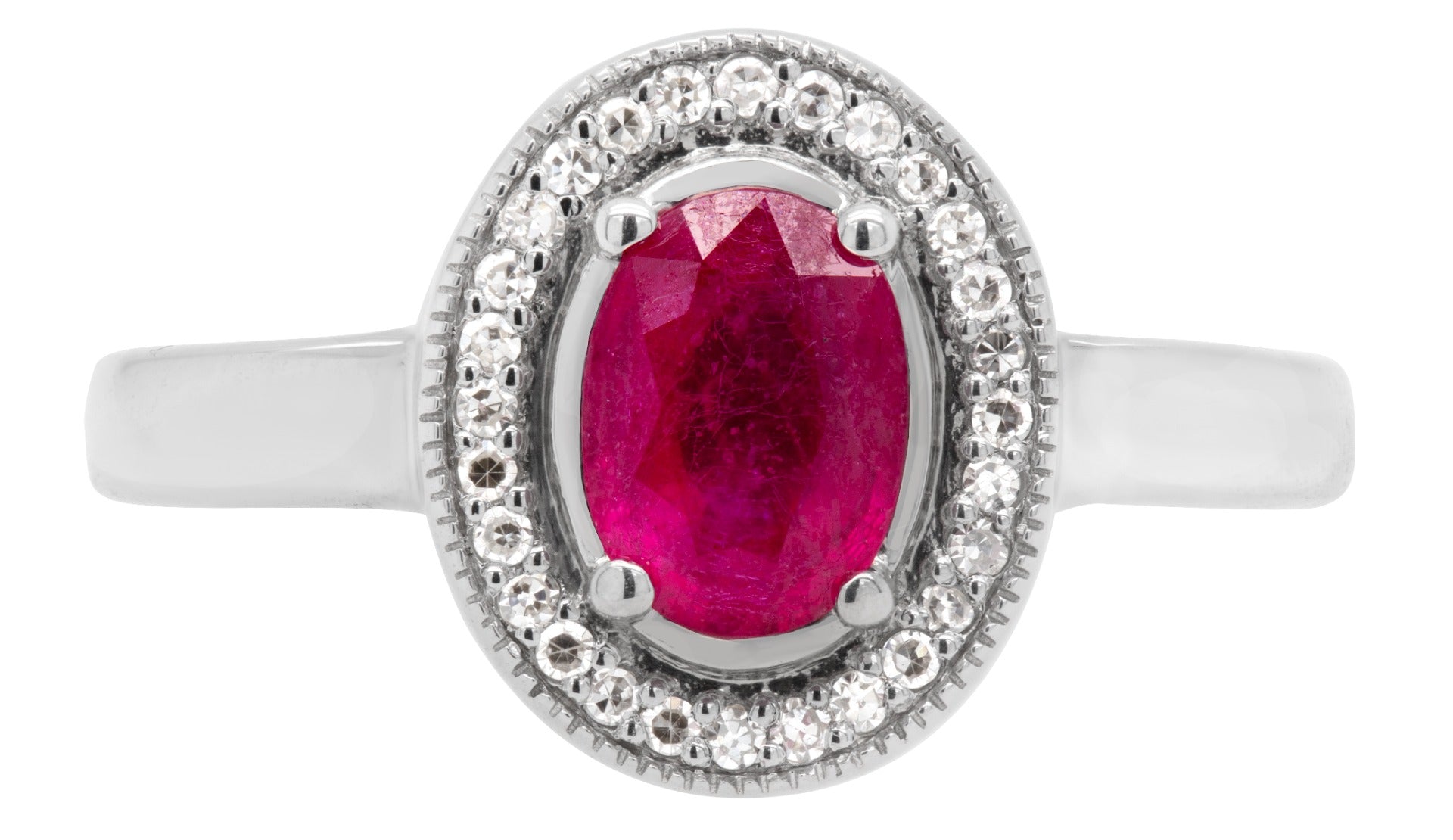 Oval Ruby and Diamond Halo Ring