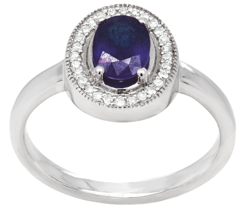 Oval Sapphire and Diamond Halo Ring