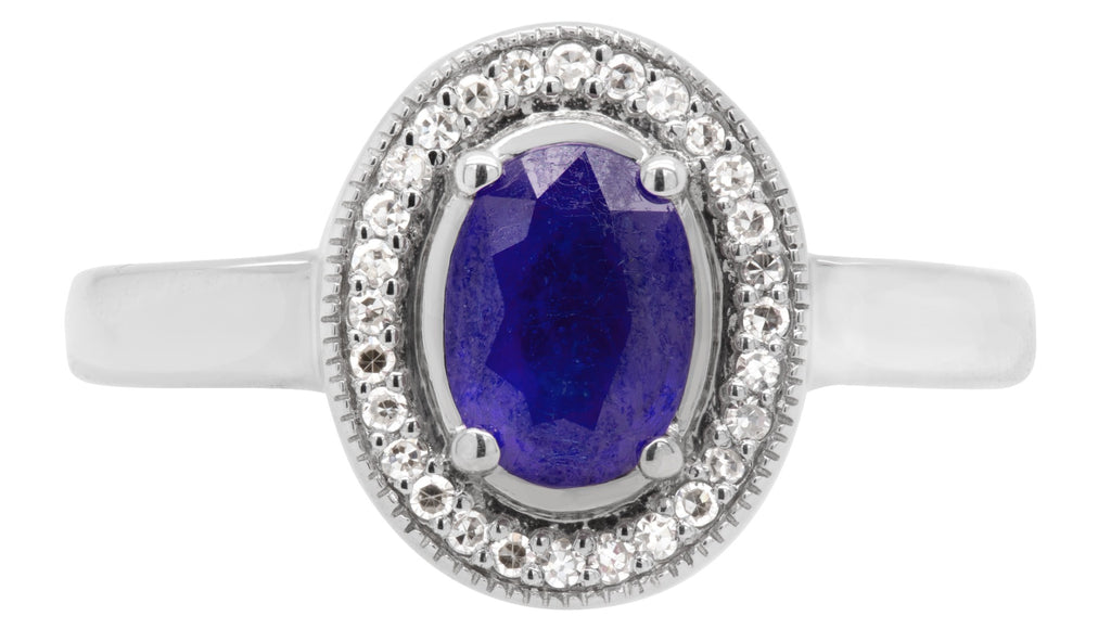 Oval Sapphire and Diamond Halo Ring