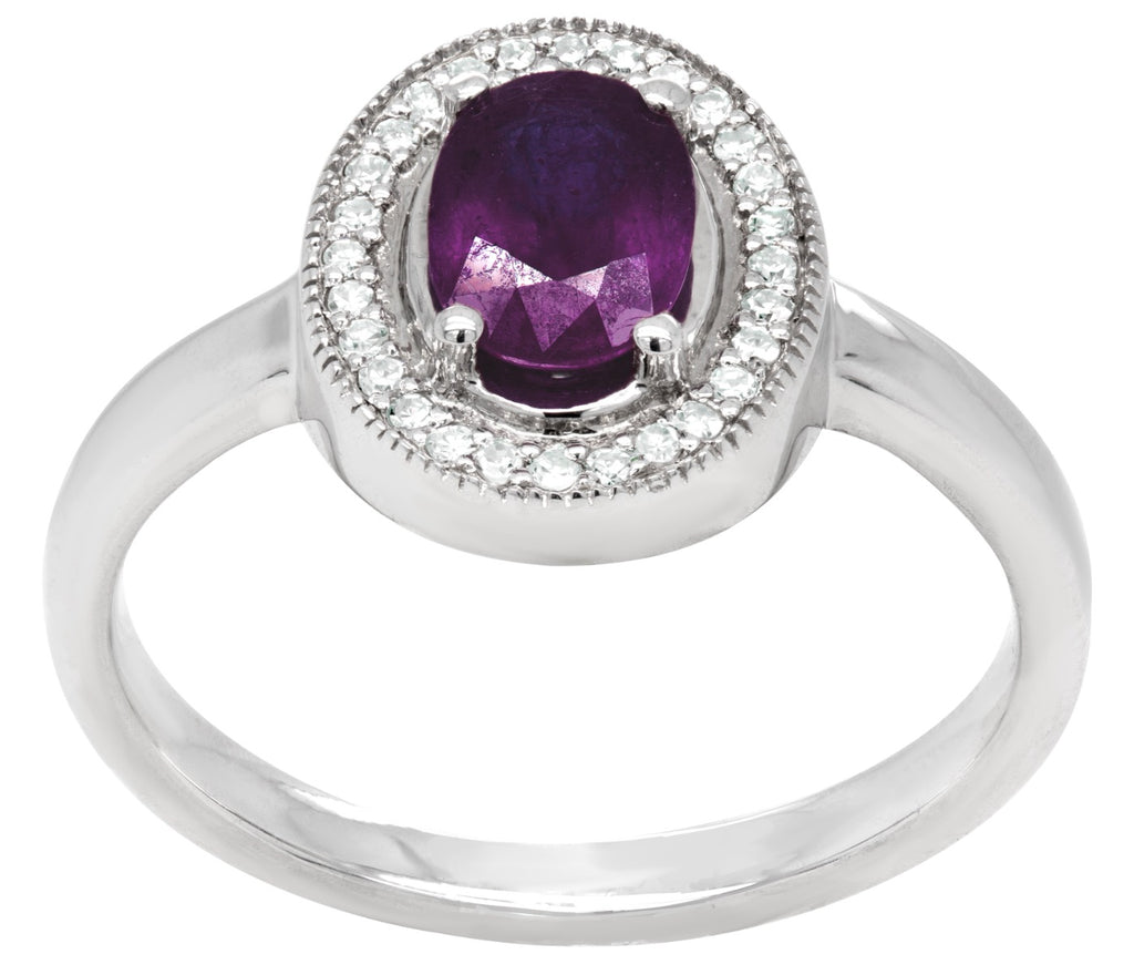 Oval Amethyst and Diamond Halo Ring
