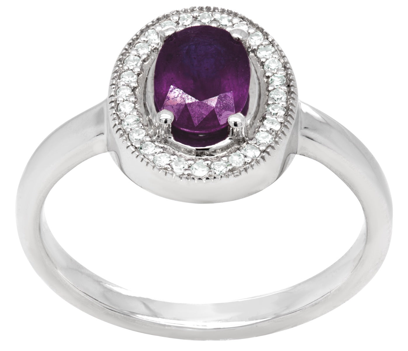 Oval Amethyst and Diamond Halo Ring