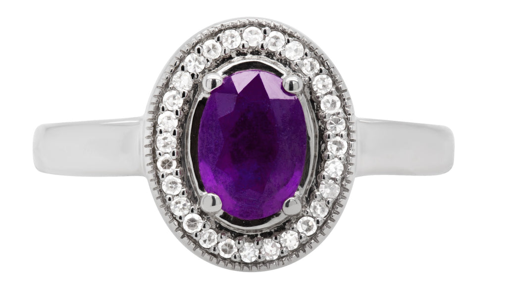 Oval Amethyst and Diamond Halo Ring