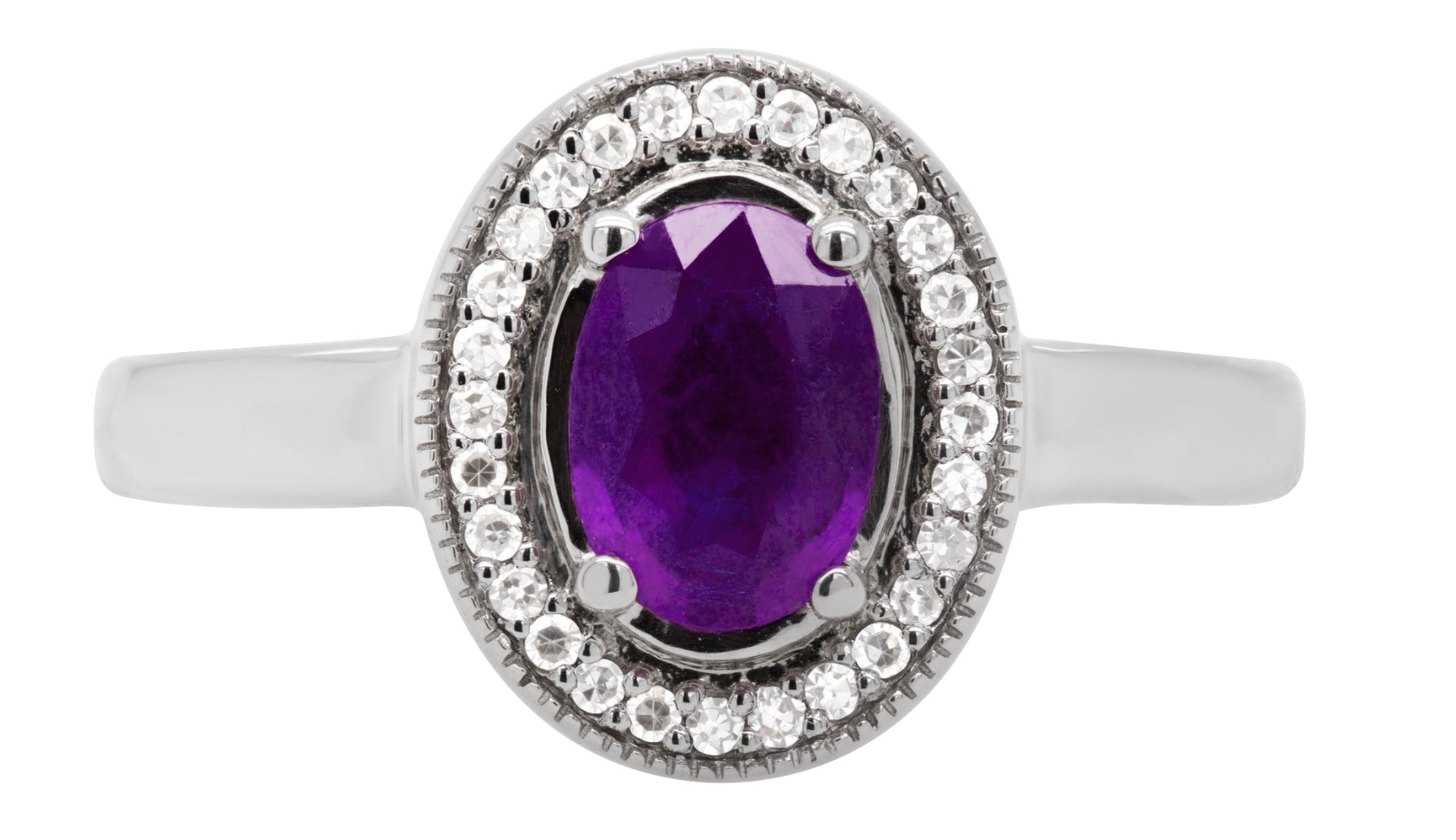 Oval Amethyst and Diamond Halo Ring