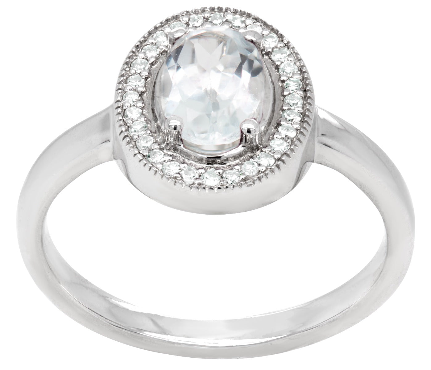 Oval White Topaz and Diamond Halo Ring