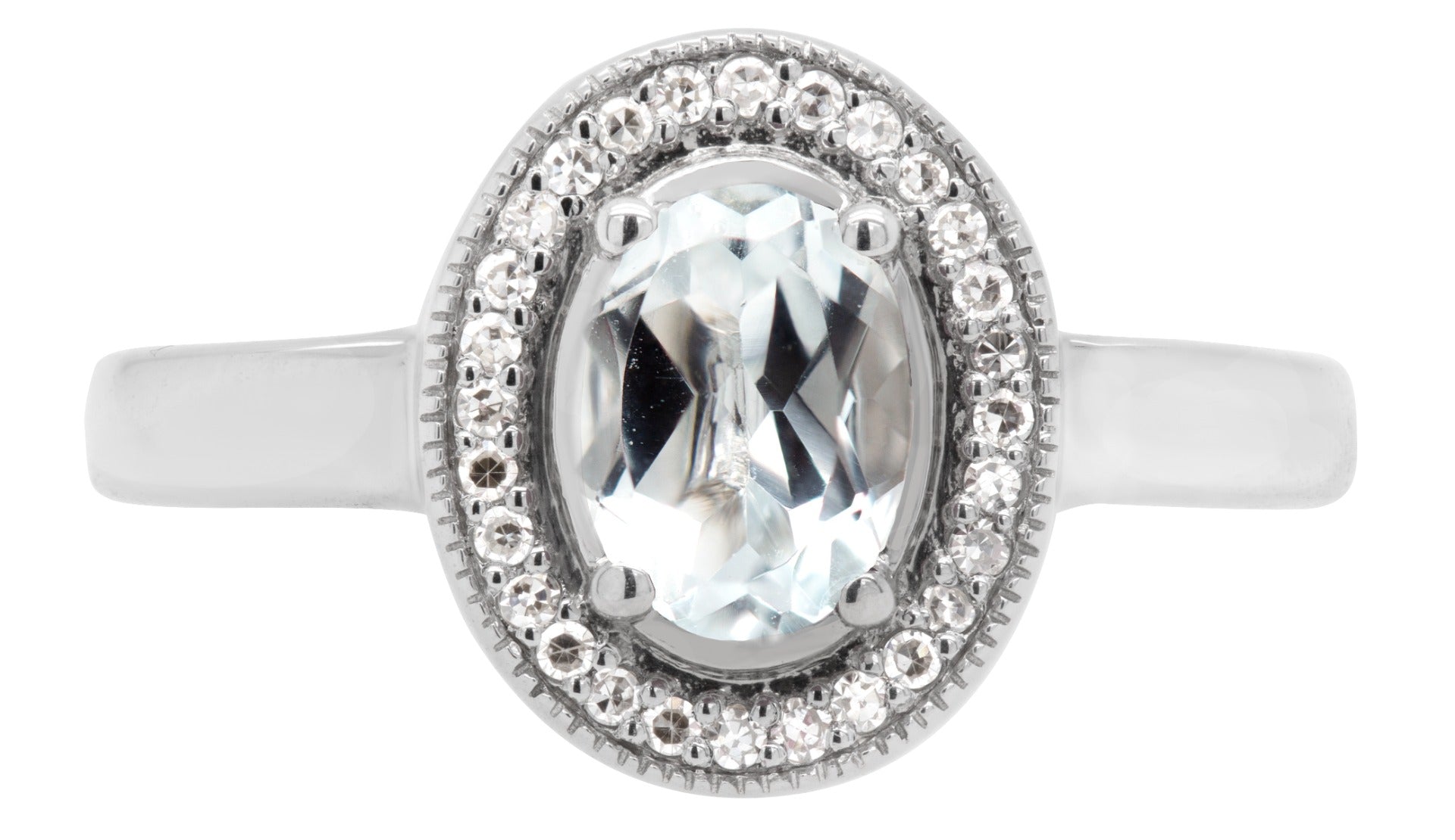 Oval White Topaz and Diamond Halo Ring