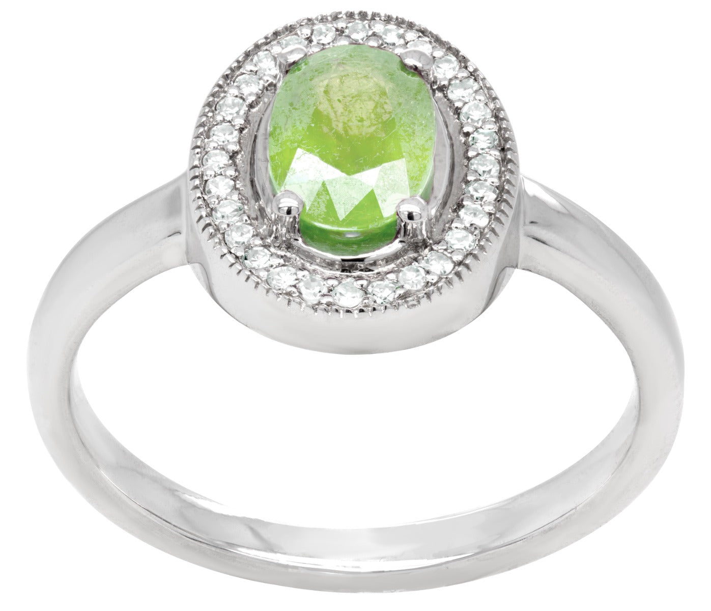 Elegant Peridot Halo Ring in Sterling Silver