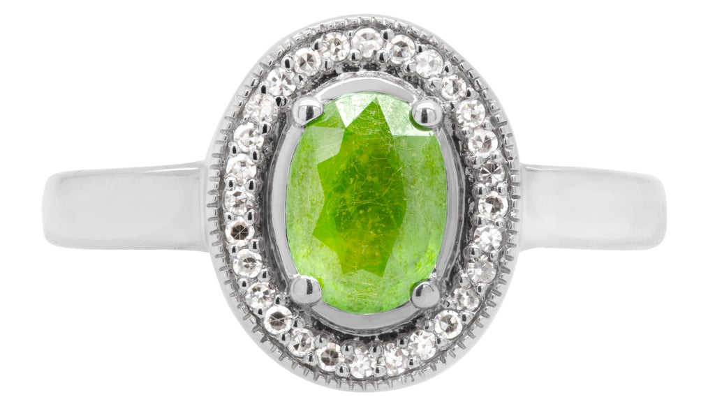 Elegant Peridot Halo Ring in Sterling Silver