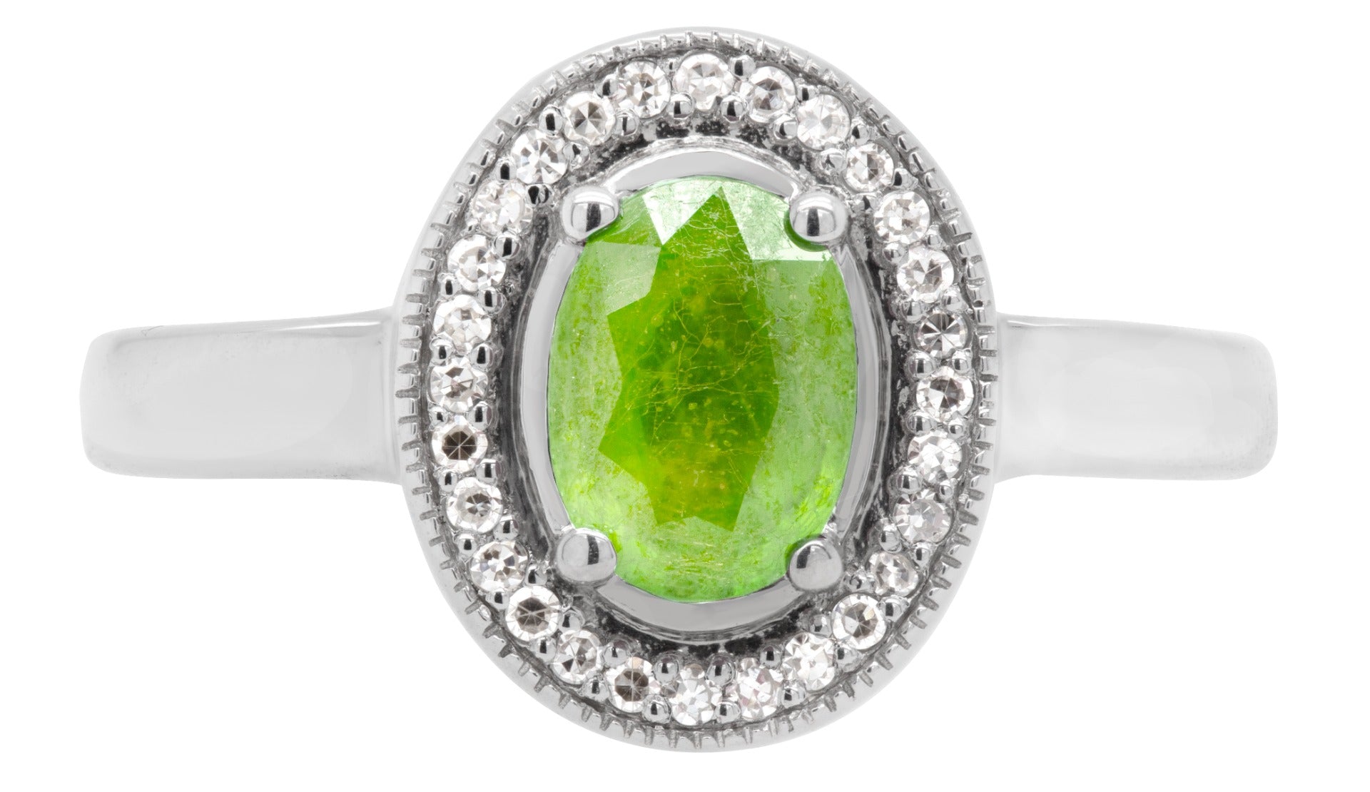 Elegant Peridot Halo Ring in Sterling Silver
