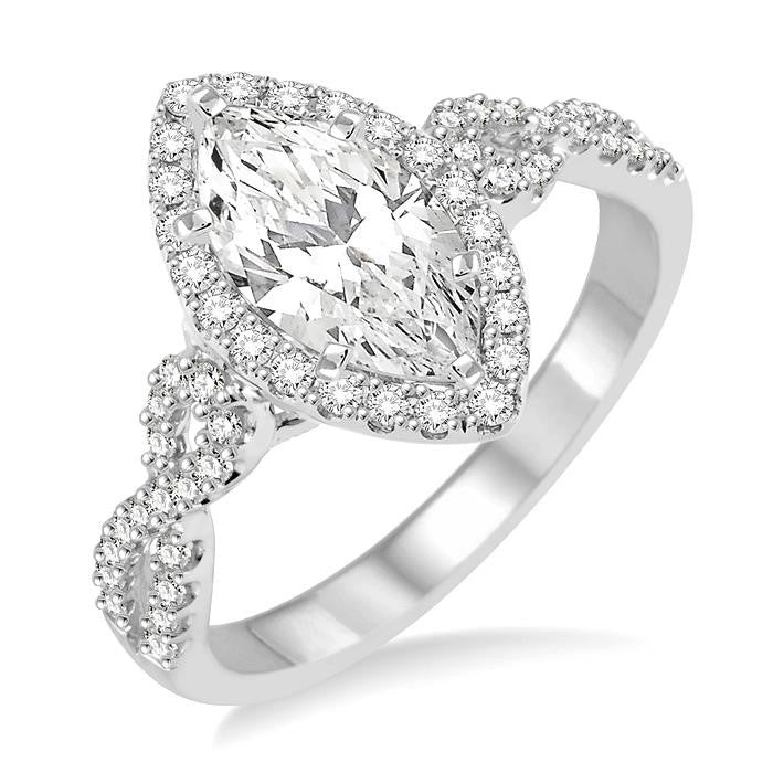 1 Ctw Diamond Engagement Ring with 5/8 Ct Marquise Cut Center Stone in 14K White Gold