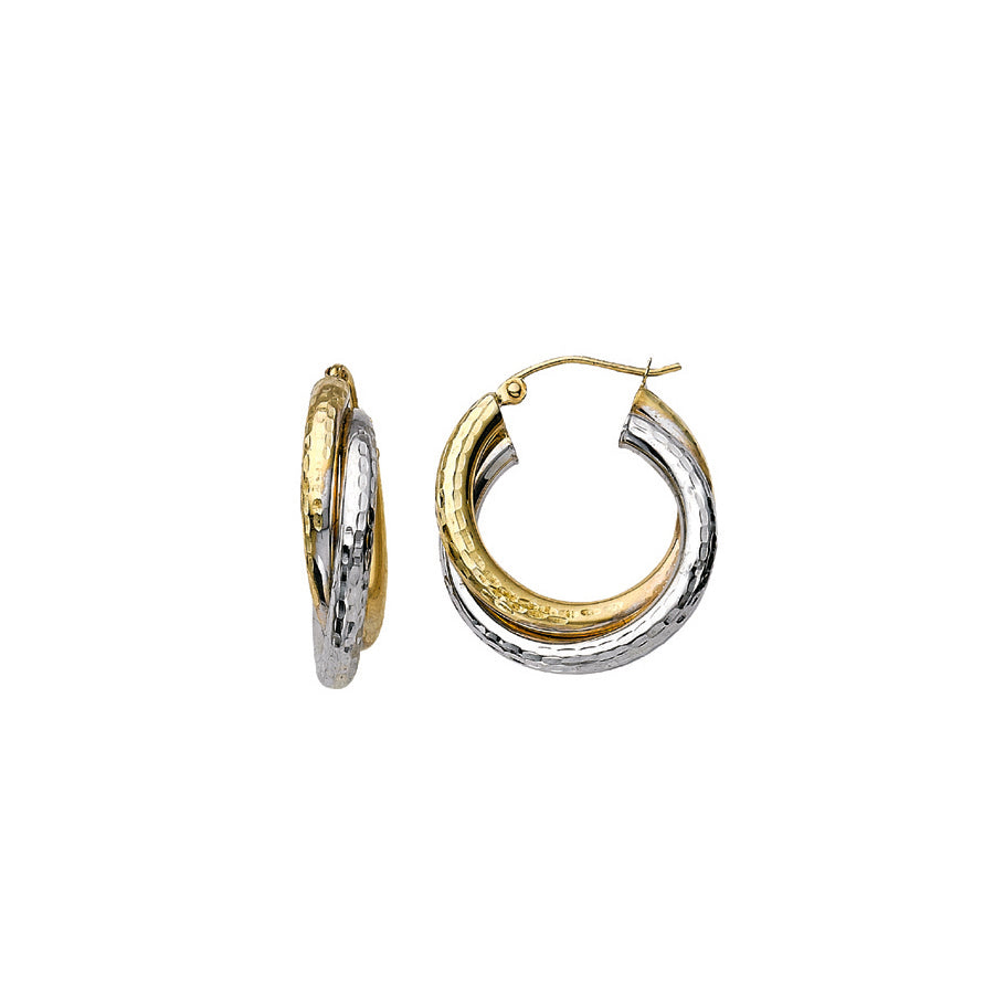 14k Gold Two-Tone Diamond Cut Double Twist Hoop Earrings 