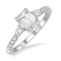 7/8 Ctw Pear & Round Cut Diamond Engagement Ring With 1/2 Ct Emerald Cut Center Stone in 14K White Gold