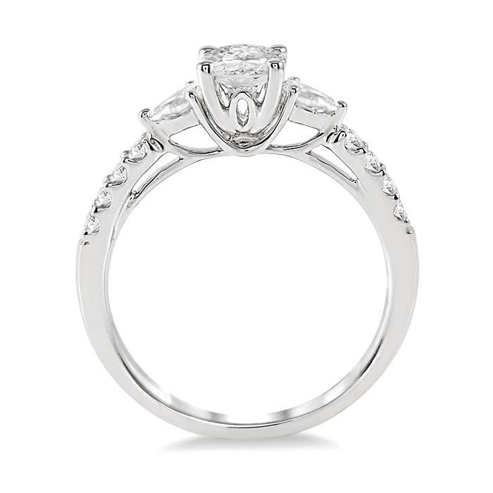 7/8 Ctw Pear & Round Cut Diamond Engagement Ring With 1/2 Ct Oval Cut Center Stone in 14K White Gold