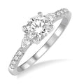 7/8 Ctw Pear and Round Cut Diamond Engagement Ring With 1/2 Ct Round Cut Center Stone in 14K White Gold