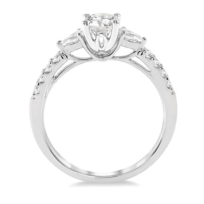 7/8 Ctw Pear and Round Cut Diamond Engagement Ring With 1/2 Ct Round Cut Center Stone in 14K White Gold