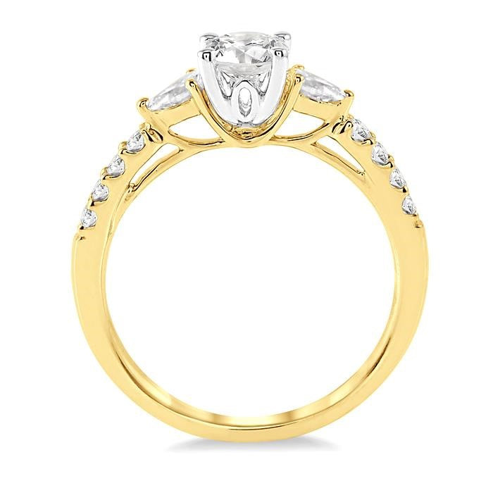 7/8 Ctw Pear and Round Cut Diamond Engagement Ring With 1/2 Ct Round Cut Center Stone in 14K Yellow and White Gold