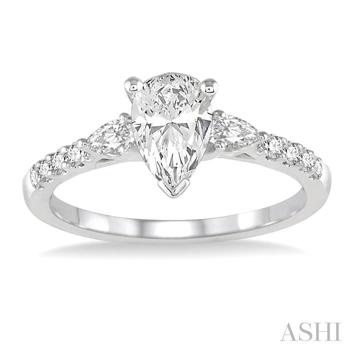 7/8 Ctw Pear & Round Cut Diamond Engagement Ring With 1/2 Ct Pear Cut Center Stone in 14K White Gold