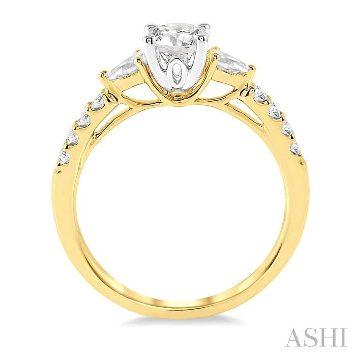 7/8 Ctw Pear and Round Cut Diamond Engagement Ring With 1/2 Ct Round Cut Center Stone in 14K Yellow and White Gold