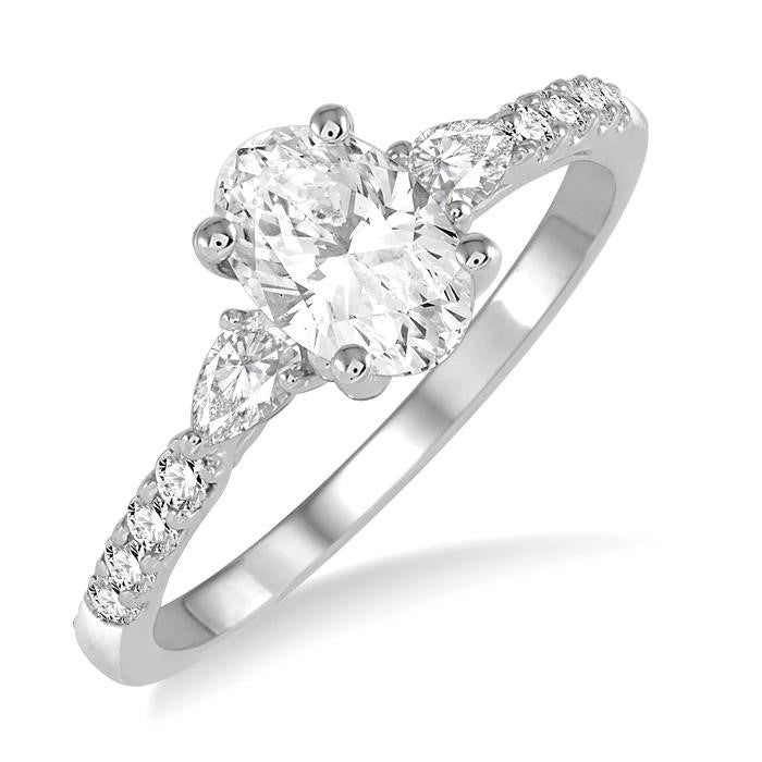 3/8 Ctw Oval Shape Pear & Round Cut Diamond Semi-Mount Engagement Ring in 14K White Gold