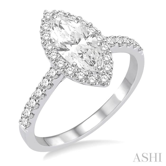 3/4 Ctw Diamond Engagement Ring with 1/2 Ct Marquise Cut Center Stone in 14K White Gold