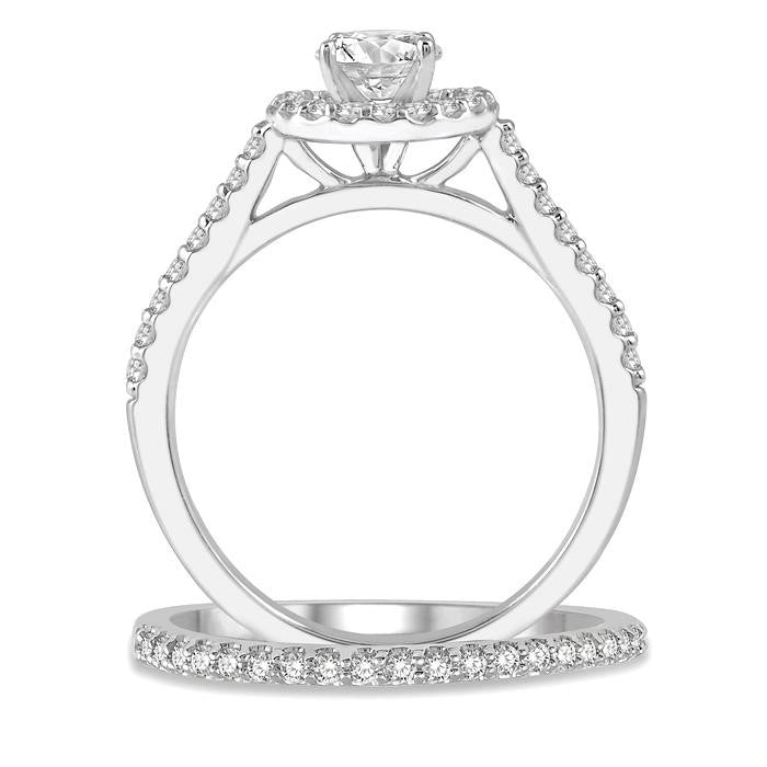 7/8 Ctw Round Cut Diamond Wedding Set With 3/4 Ctw Round Cut Engagement Ring and 1/6 Ctw Wedding Band in 14K White Gold