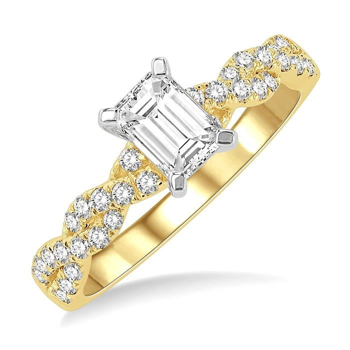 3/8 Ctw Twisted Shank Round Cut Diamond Semi-Mount Engagement Ring in 14K Yellow and White Gold