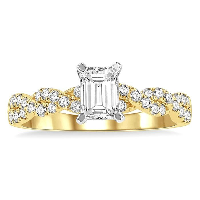 3/8 Ctw Twisted Shank Round Cut Diamond Semi-Mount Engagement Ring in 14K Yellow and White Gold
