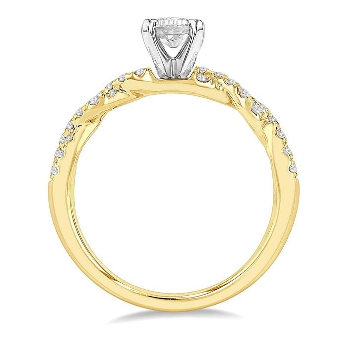 3/8 Ctw Twisted Shank Round Cut Diamond Semi-Mount Engagement Ring in 14K Yellow and White Gold