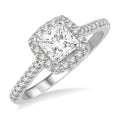 1 Ctw Cushion Shape Round & Princess Cut Diamond Engagement Ring With 3/4 Ctw Princess Cut Center Stone in 14K White Gold
