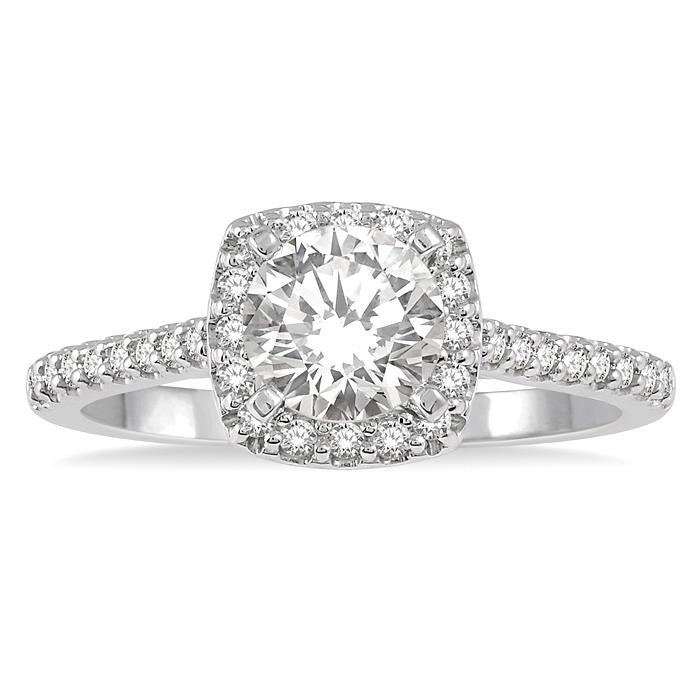 3/4 Ctw Diamond Ladies Engagement Ring with 1/2 Ct Round Cut Center Stone in 14K White Gold