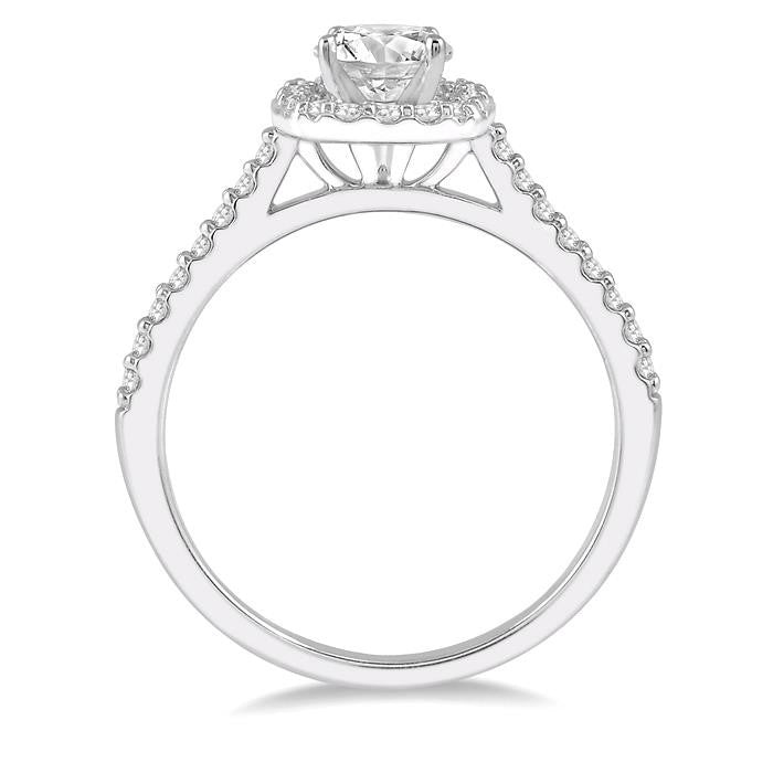 3/4 Ctw Diamond Ladies Engagement Ring with 1/2 Ct Round Cut Center Stone in 14K White Gold
