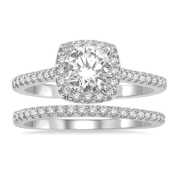 Cushion Shape Halo Diamond Wedding Set