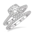 Cushion Shape Halo Diamond Wedding Set