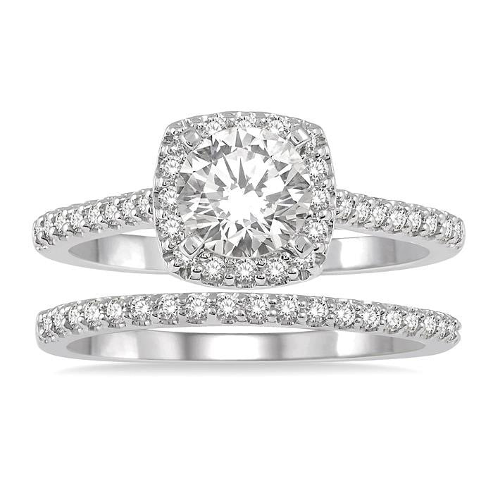 Cushion Shape Halo Diamond Wedding Set