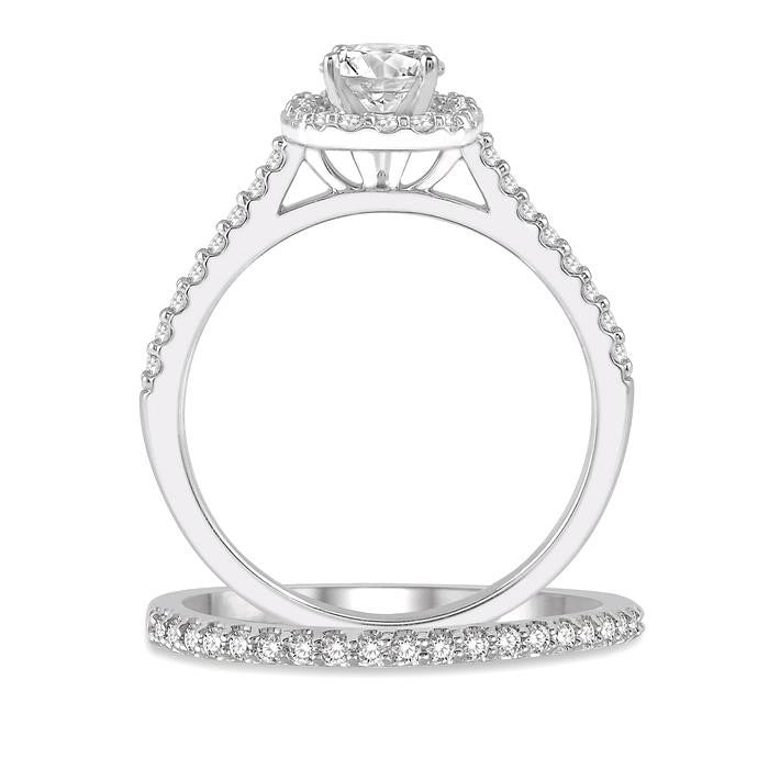 Cushion Shape Halo Diamond Wedding Set