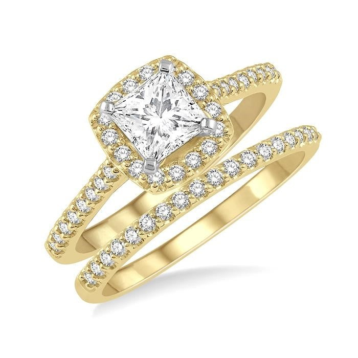 Princess Shape Halo Diamond Wedding Set
