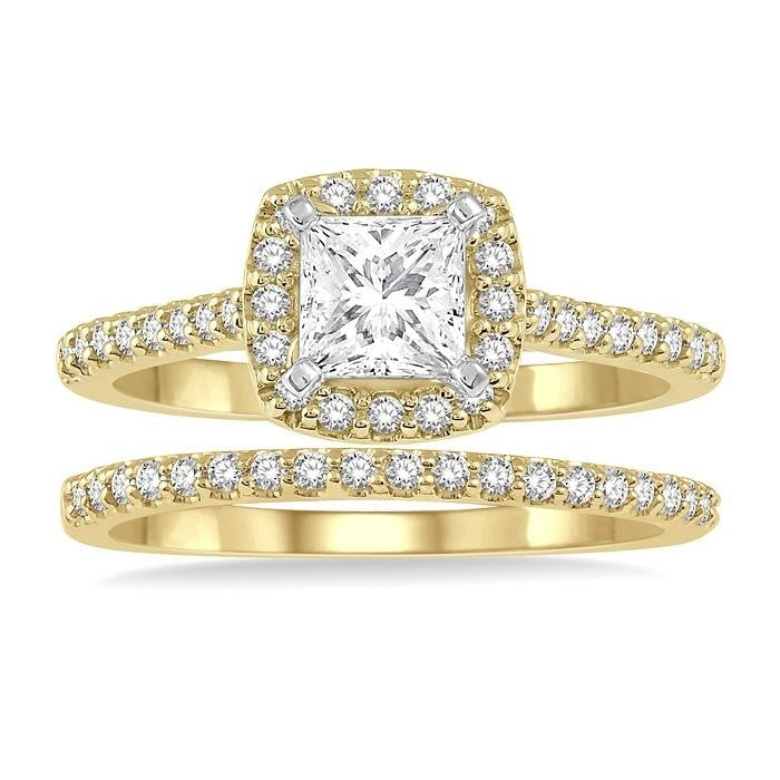 Princess Shape Halo Diamond Wedding Set