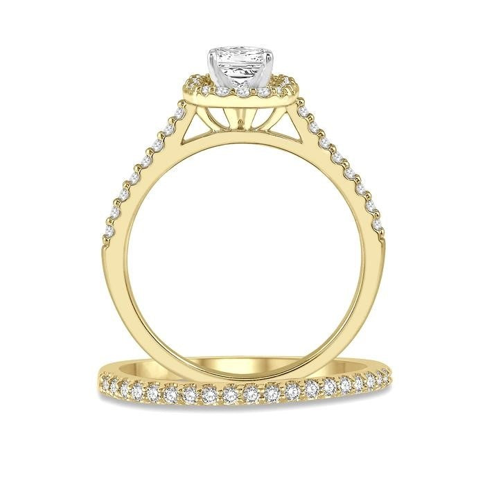 Princess Shape Halo Diamond Wedding Set