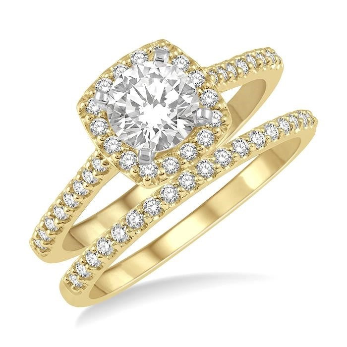 Seraph Embrace Meadow Cushion Shape Halo Diamond Wedding Set