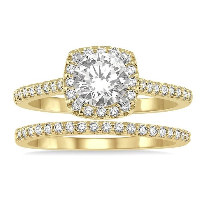 Seraph Embrace Meadow Cushion Shape Halo Diamond Wedding Set