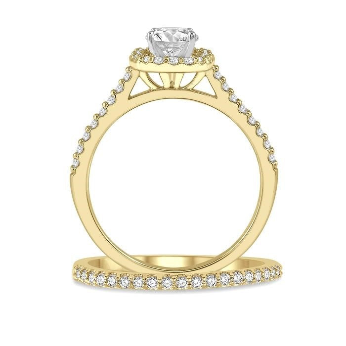 Seraph Embrace Meadow Cushion Shape Halo Diamond Wedding Set