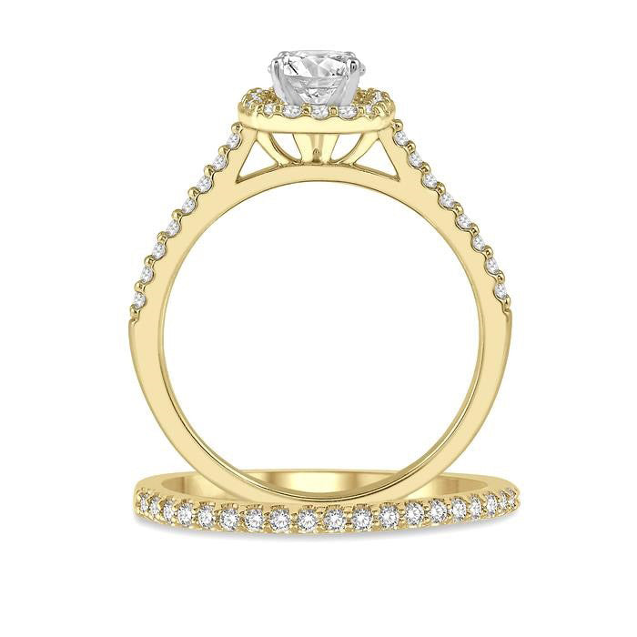 Seraph Embrace Meadow Cushion Shape Halo Diamond Wedding Set