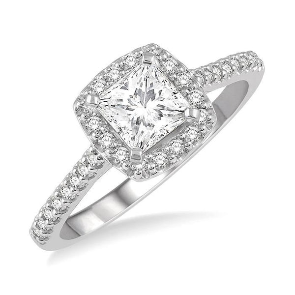 1/3 Ctw Square Shape Diamond Semi-Mount Engagement Ring in 14K White Gold