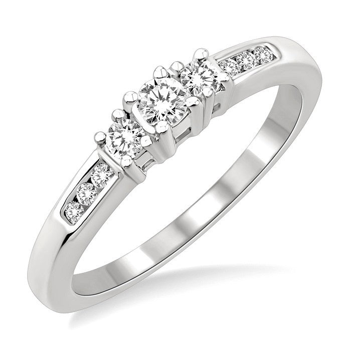 1/4 Ctw Nine Stone Round Cut Diamond Engagement Ring in 14K White Gold