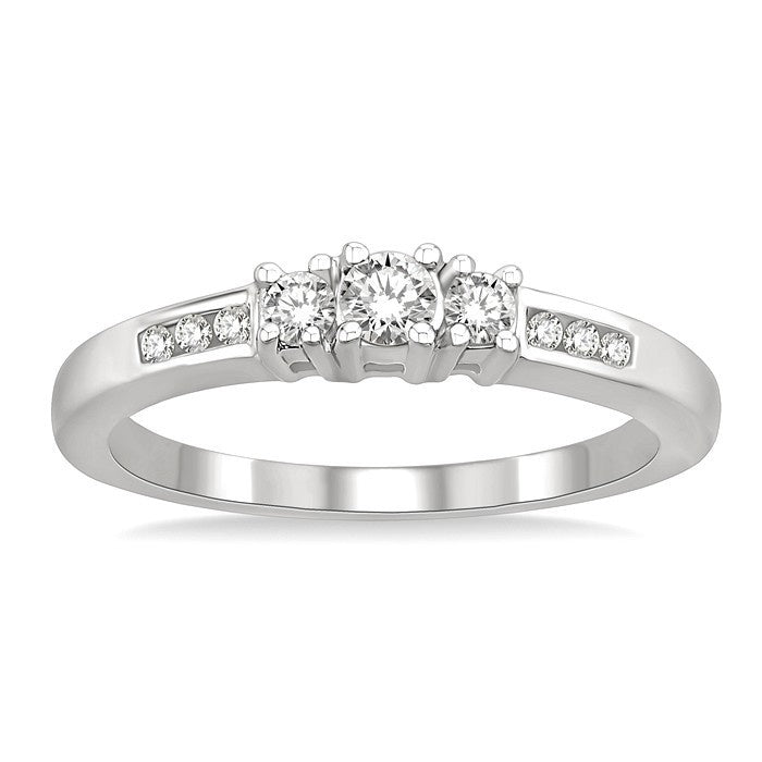 1/4 Ctw Nine Stone Round Cut Diamond Engagement Ring in 14K White Gold