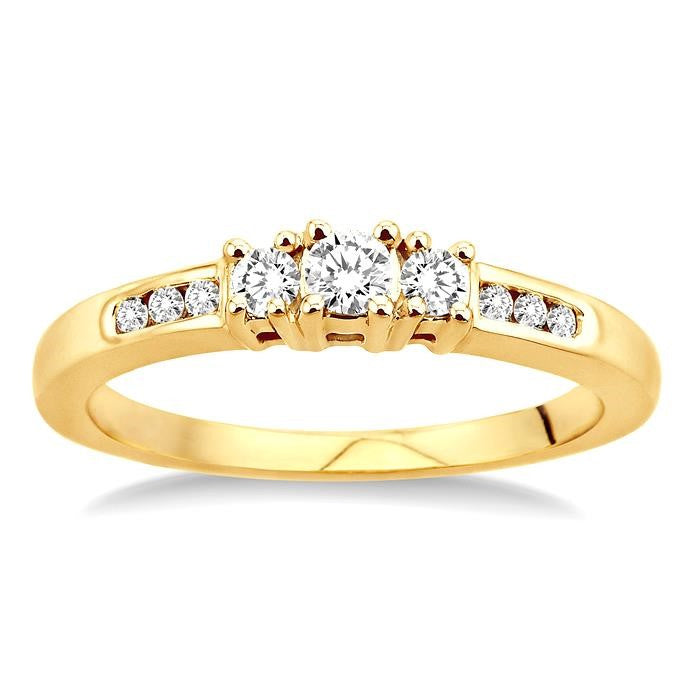 1/4 Ctw Nine Stone Round Cut Diamond Engagement Ring in 10K Yellow Gold