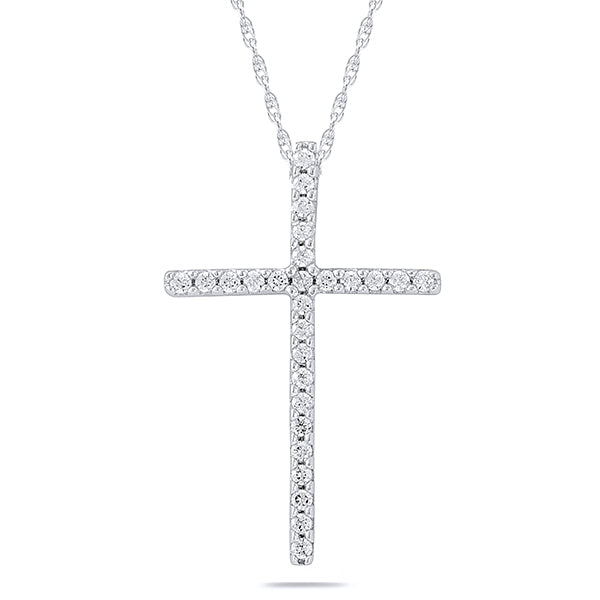 10k White Gold .10tdw Diamond Cross Pendant