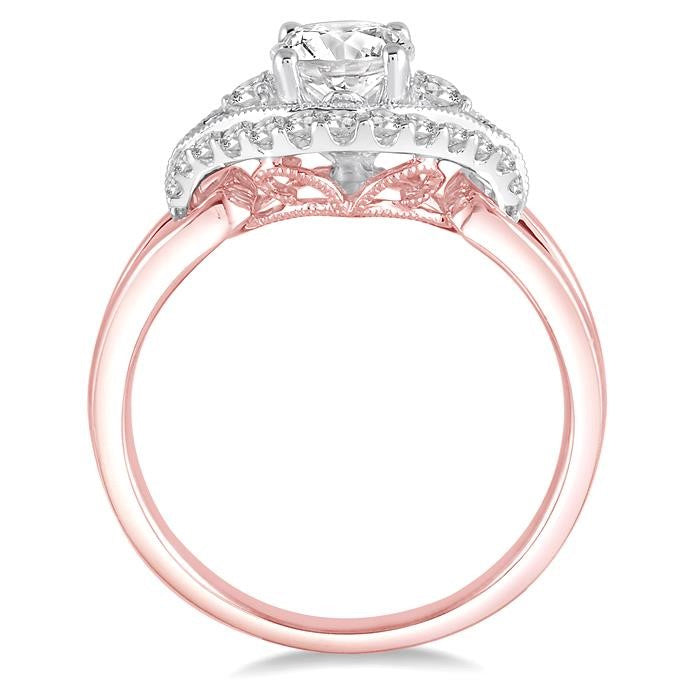 3/4 Ctw Diamond Engagement Ring with 1/2 Ct Round Cut Center Stone in 14K Rose and White Gold
