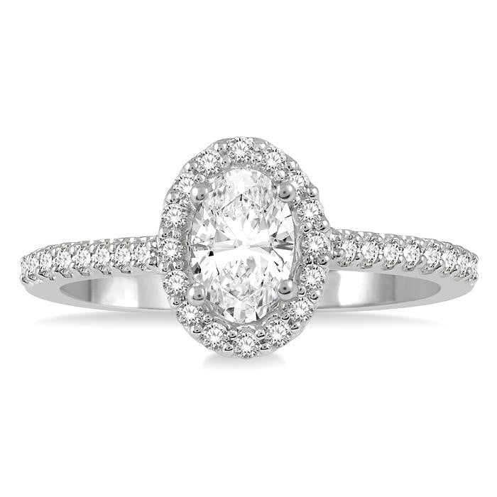 3/4 Ctw Diamond Ladies Engagement Ring with 1/2 Ct Oval Cut Center Stone in 14K White Gold