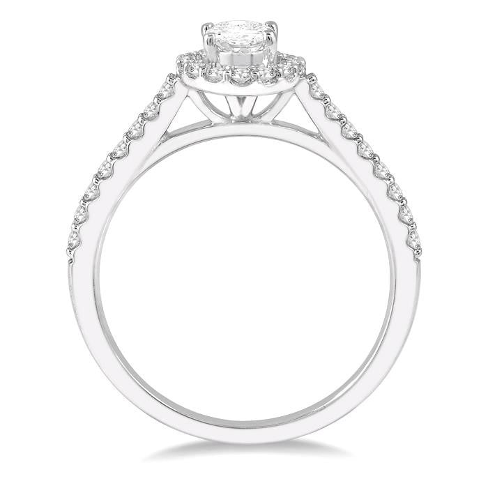 3/4 Ctw Diamond Ladies Engagement Ring with 1/2 Ct Oval Cut Center Stone in 14K White Gold