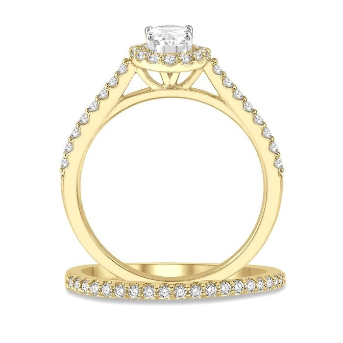 1/2 Ctw Diamond Wedding Set With 3/8 Ct Oval Cut Engagement Ring and 1/10 Ct Wedding Band in 14K Yellow and white gold